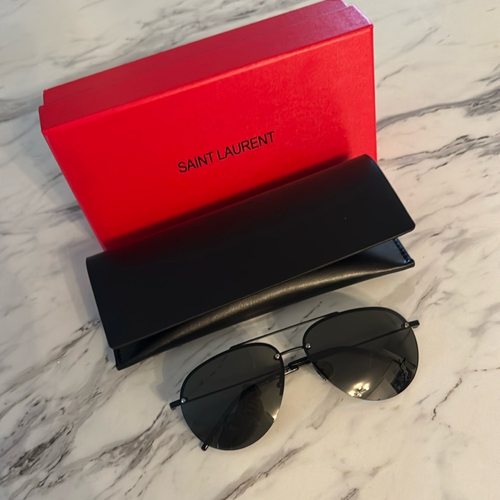 Saint Laurent Black Aviator Sunglasses